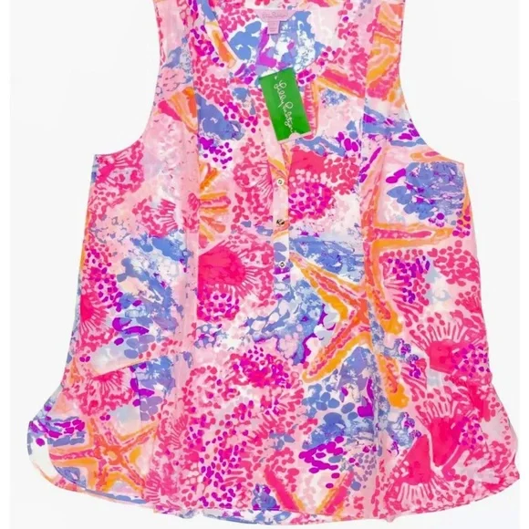Lilly Pulitzer NWT Kery Silk Blouse Paradise Bohemian Beach Size XXS STUNNING! - Picture 2 of 8